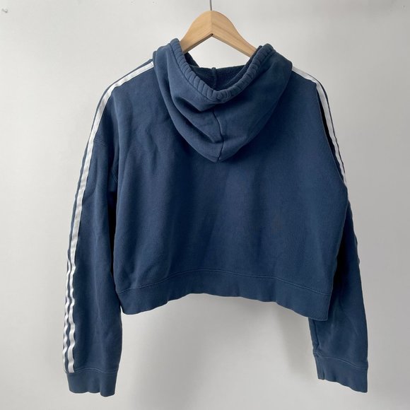 Women's Adidas Originals Cropped Hoodie Sweatshirt, Denim Blue, Size M - Picture 5 of 12